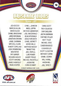 2007 Select AFL Supreme #16 Brisbane Lions Back